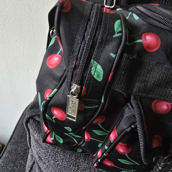 Cherry Burst Print Duffel Bag - Black and Red - Picture 9 of 12